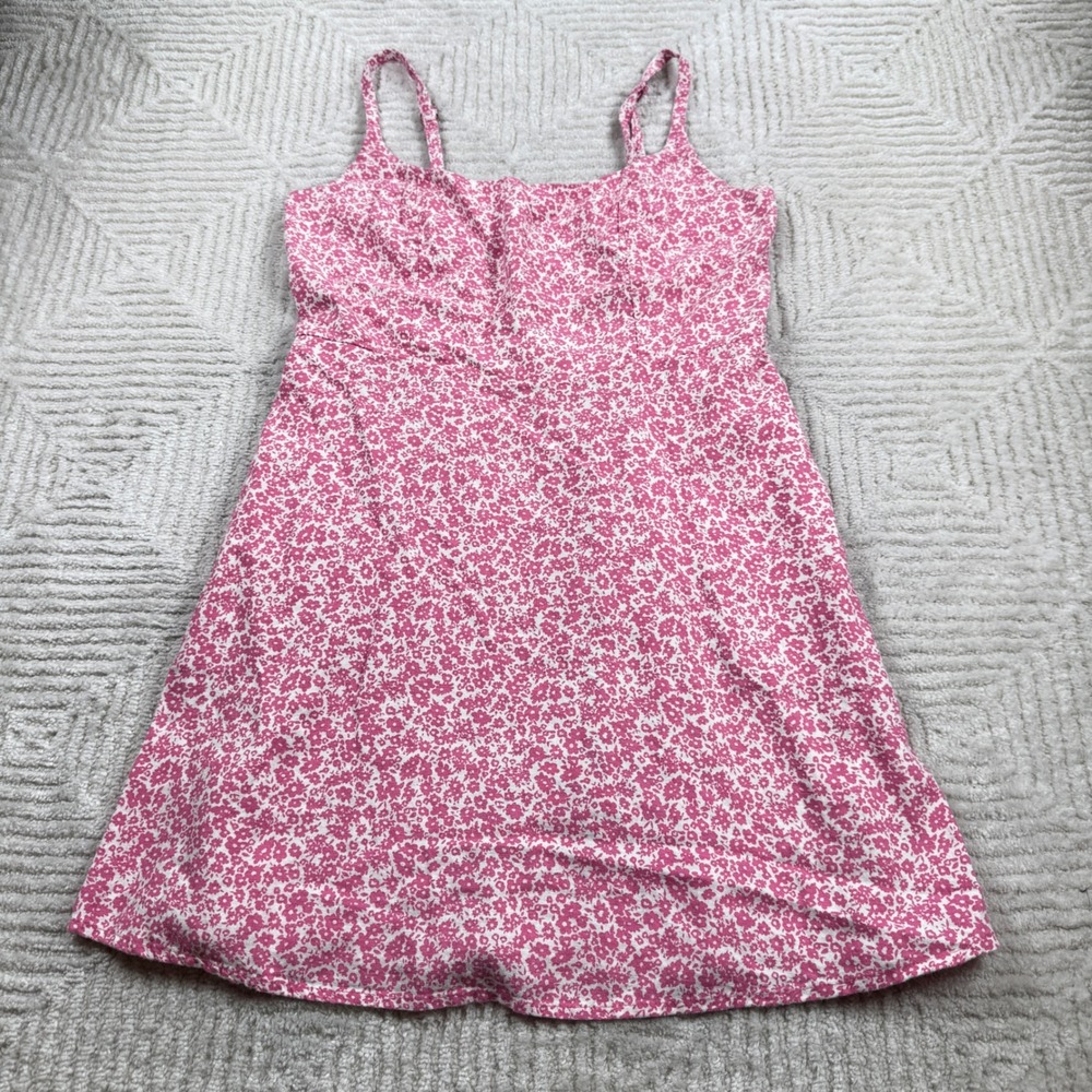 Old Navy Cami Mini Dress Womens L Pink Floral Linen Smocked Resot Summer Beach